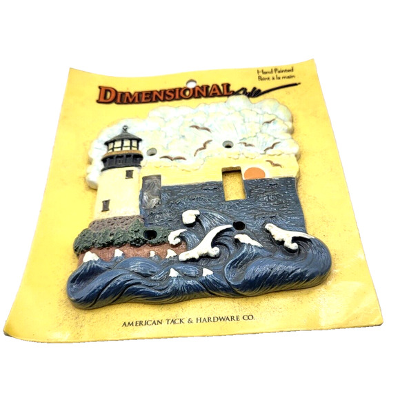 Handpainted Dimensional Lighthouse Double Switch Plate 5x5" NEWwh - Picture 3 of 6